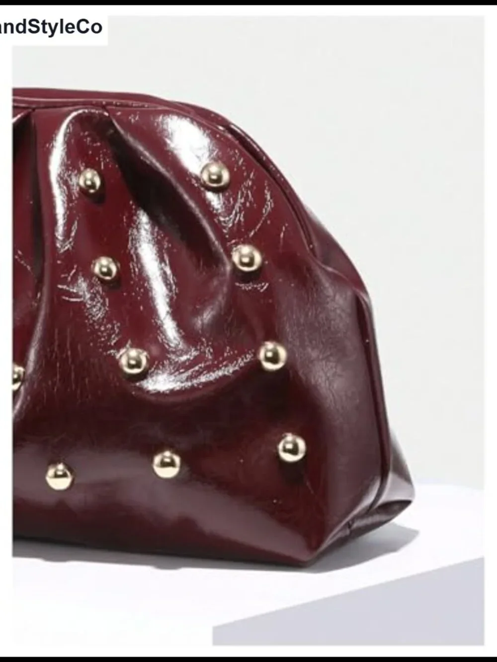 Women's Studded PU Leather Ruched Clutch Handbag Magnet Closure